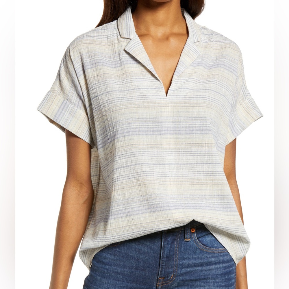 Madewell Crinkle Hayden Stripe Popover Top, KNEELAND OMBRE SUMMER PERI, Small